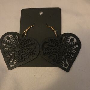 Black Heart Shaped Snowflake Earrings